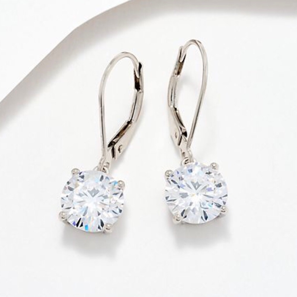 Diamonique Sterling Round Lever Back Earrings